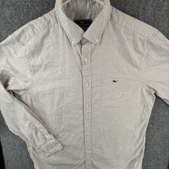 Vineyard Vines Cotton Spandex Gray Check Large Button Up Shirt Classic Tucker - Picture 2 of 12